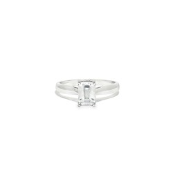 9ct White Gold, 1.00ct Emerald Cut Cubic Zirconia Wed-fit Solitaire Ring