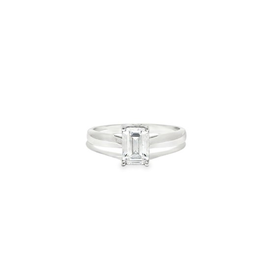9ct White Gold, 1.00ct Emerald Cut Cubic Zirconia Wed-fit Solitaire Ring