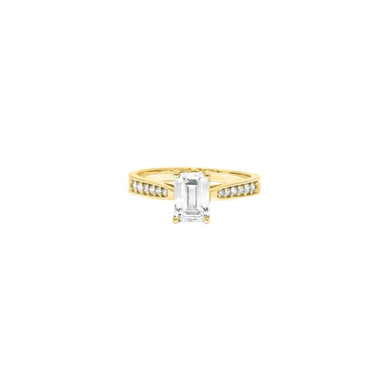 9ct Yellow Gold, 1.00ct Emerald Cut Cubic Zirconia Wed-fit Engagement Ring