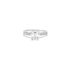 9ct White Gold, 1.00ct Emerald Cut Cubic Zirconia Wed-fit Engagement Ring