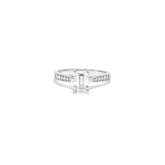 9ct White Gold, 1.00ct Emerald Cut Cubic Zirconia Wed-fit Engagement Ring
