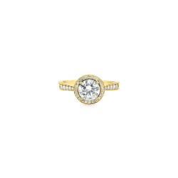 9ct Yellow Gold, 1.00ct Round Cubic Zirconia Wed-fit Halo Ring