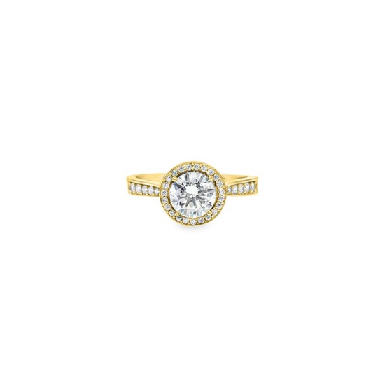 9ct Yellow Gold, 1.00ct Round Cubic Zirconia Wed-fit Halo Ring