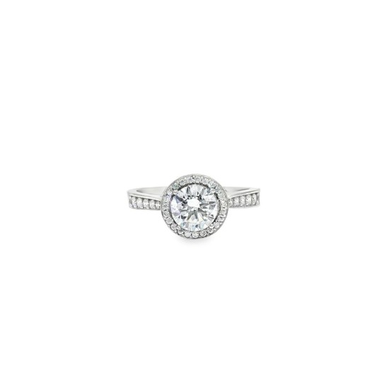 9ct White Gold, 1.00ct Round Cubic Zirconia Wed-fit Halo Ring