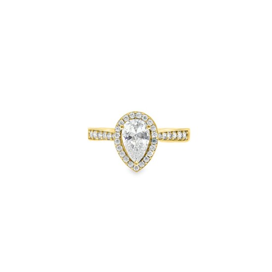 9ct Yellow Gold, 1.00ct Pear Shape Cubic Zirconia Wed-fit Halo Ring