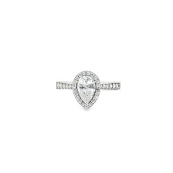 9ct White Gold, 1.00ct Pear Shape Cubic Zirconia Wed-fit Halo Ring