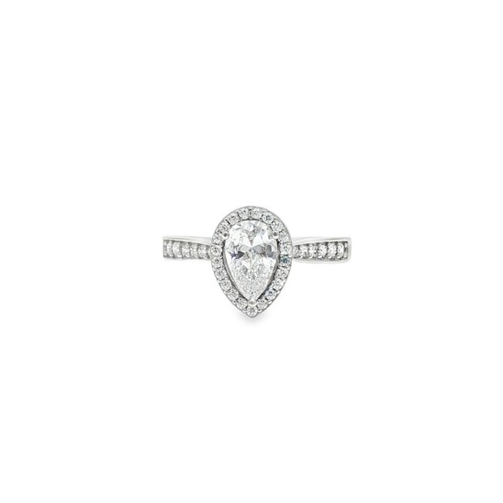 9ct White Gold, 1.00ct Pear Shape Cubic Zirconia Wed-fit Halo Ring