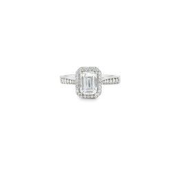 9ct White Gold, 1.00ct Emerald Cut Cubic Zirconia Wed-fit Halo Ring