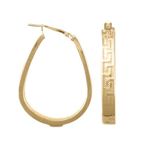 925 Silver 14K Gold Plated Greek Key Hoop Earrings