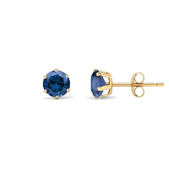 9ct Yellow Gold 5mm Claw-set Blue CZ Studs