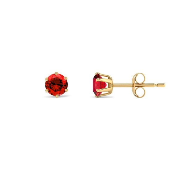 9ct Yellow Gold 4mm Claw-set Red CZ Studs