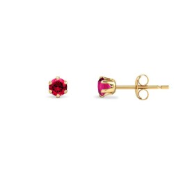 9ct Yellow Gold 3mm Claw-set Hot-pink CZ Studs