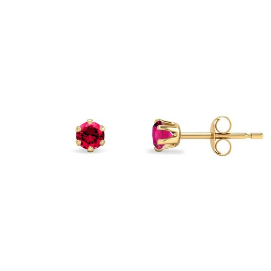 9ct Yellow Gold 3mm Claw-set Hot-pink CZ Studs