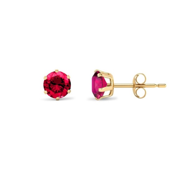 9ct Yellow Gold 5mm Claw-set Hot-pink CZ Studs