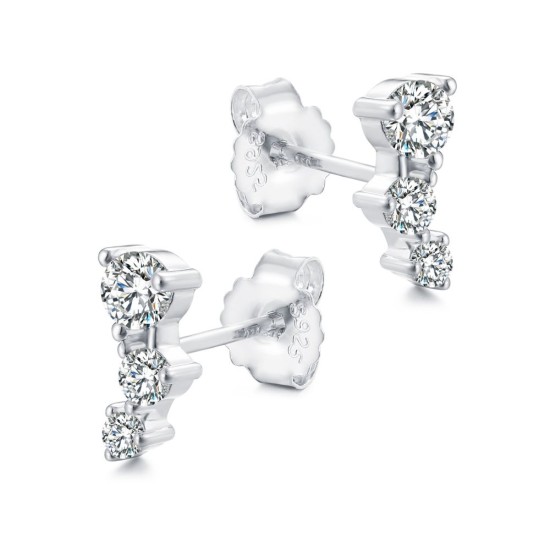 925 Silver Graduated Trilogy Drop Earrings