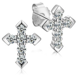 925 Silver CZ Set Cross Stud Earrings