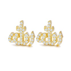 925 Silver 14ct Gold Plated CZ Set Allah Stud Earrings