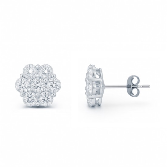 925 Silver CZ Set 6x1 Cluster Studs 8mm