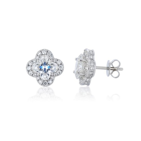 925 Silver CZ Set Clover Studs 4.0mm