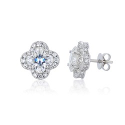 925 Silver CZ Set Clover Studs 5.0mm