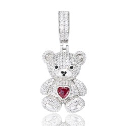 925 Silver CZ Set Teddy Pendant