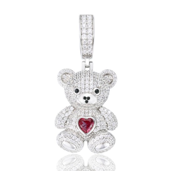 925 Silver CZ Set Teddy Pendant