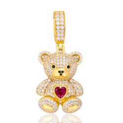 925 Silver 14ct Gold Plated CZ Set Teddy Pendant