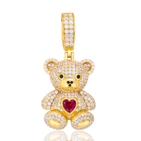 925 Silver 14ct Gold Plated CZ Set Teddy Pendant