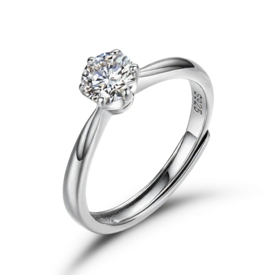 925 Silver 5mm CZ Set Adjustable Solitaire Ring