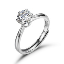 925 Silver 6.5mm CZ Set Adjustable Solitaire Ring