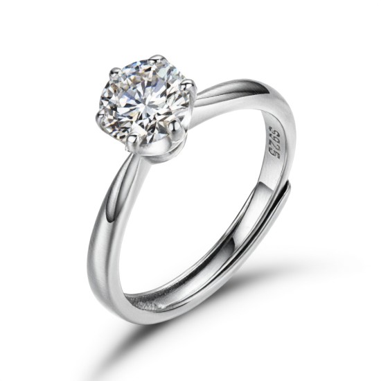 925 Silver 6.5mm CZ Set Adjustable Solitaire Ring