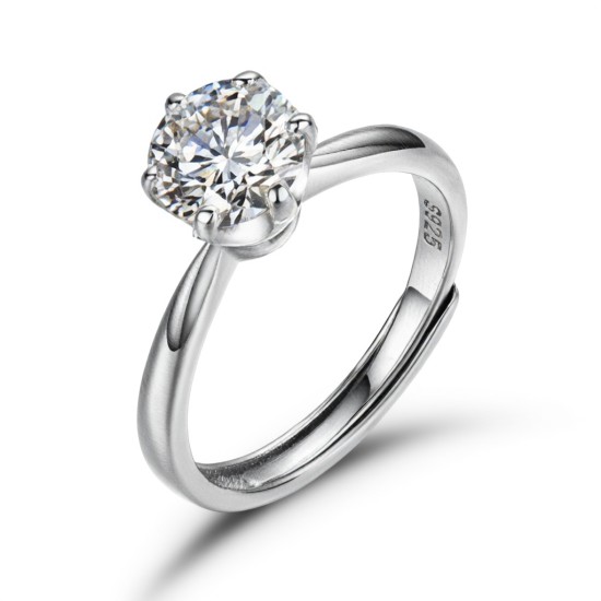 925 Silver 8mm CZ Set Adjustable Solitaire Ring