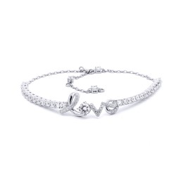 925 Silver CZ Set Love Bracelet With Extender