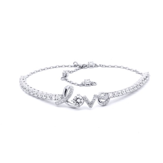 925 Silver CZ Set Love Bracelet With Extender