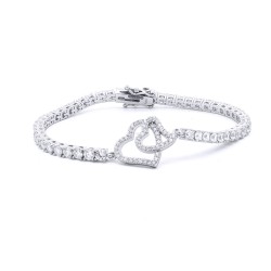 925 Silver CZ Set Double Heart Bracelet
