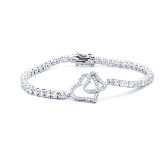 925 Silver CZ Set Double Heart Bracelet