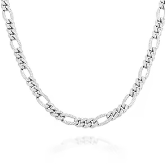 925 Silver CZ Set Figaro Chain