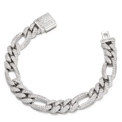 925 Silver CZ Set Figaro Bracelet