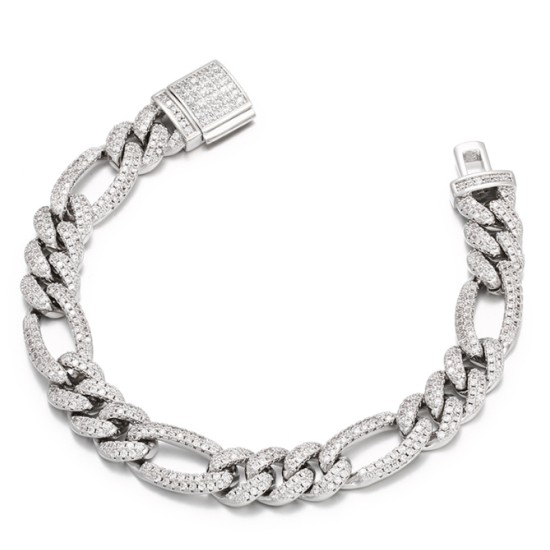 925 Silver CZ Set Figaro Bracelet