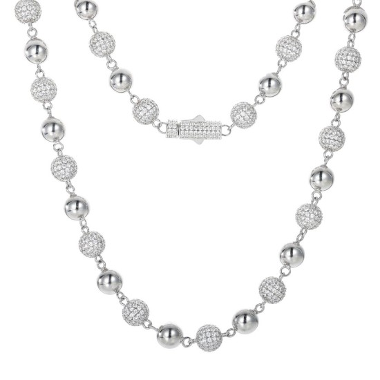 925 Silver CZ Set Bead Necklace
