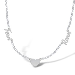 925 Silver Personalised Nameplate 2 names and a heart + 16" Chain