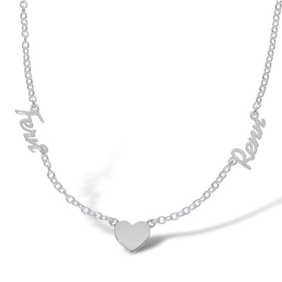 925 Silver Personalised Nameplate 2 names and a heart + 16" Chain