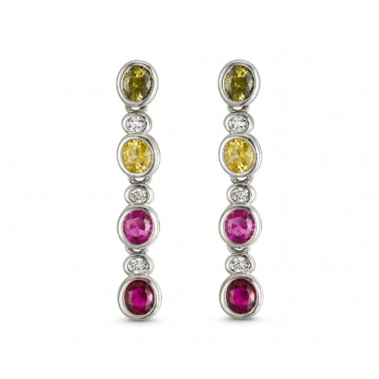 925 Sterling Silver Multi CZ Linear Drops