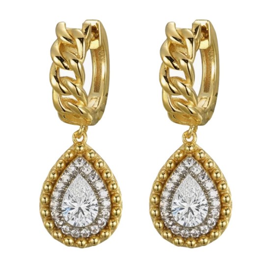 925 Sterling Silver Gold Plated CZ Teardrop Hoops
