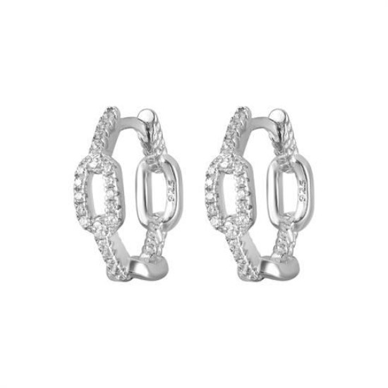 925 Sterling Silver CZ Chain Link Hoops