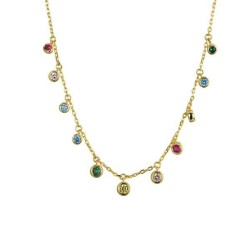 925 Sterling Silver Gold Plated Multi CZ Necklace