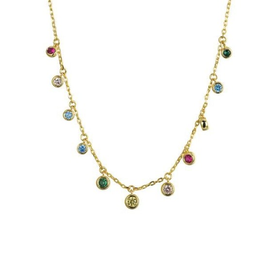 925 Sterling Silver Gold Plated Multi CZ Necklace