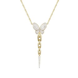 925 Sterling Silver Gold Plated CZ Butterfly Necklace