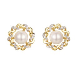 925 Sterling Silver Gold Plated CZ Pearl Studs