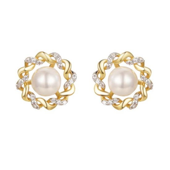 925 Sterling Silver Gold Plated CZ Pearl Studs